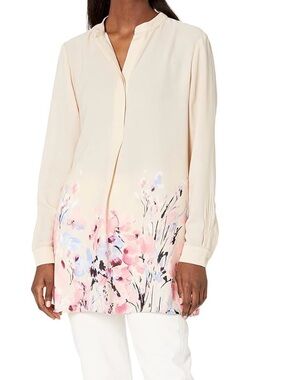 Anne Klein Cream Tunic with Pink & Blue Floral Hem